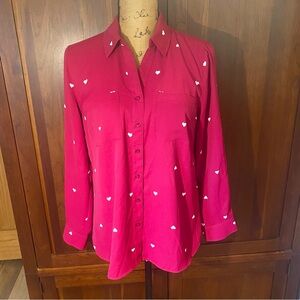 Talbots Petite "Soft Shirt" in Magenta Heart Print Valentine NWOT Please Read
